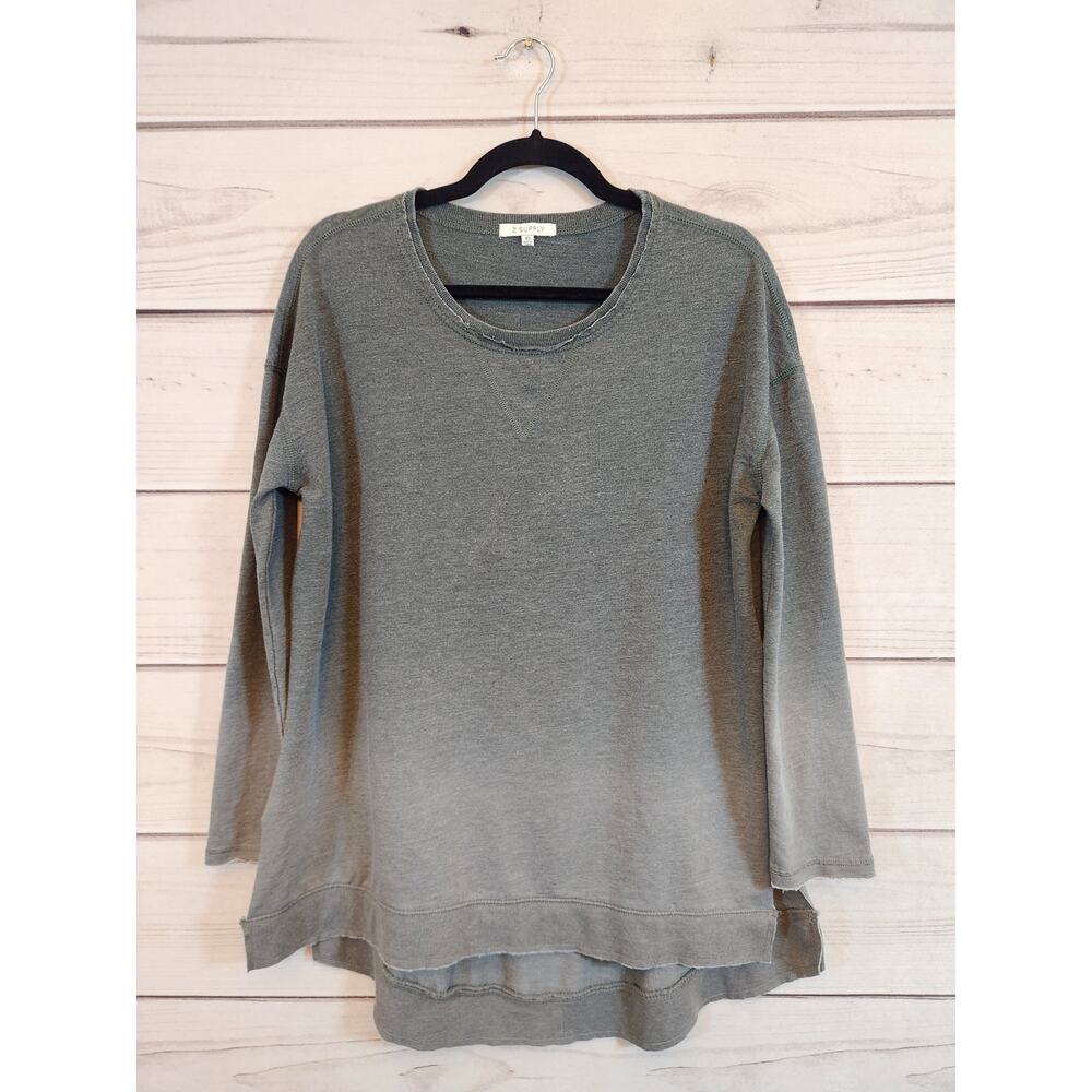 Z Supply Womens Green Side Slit Round Neck Long Sleeve Pullover Sweatshirt Sz XS